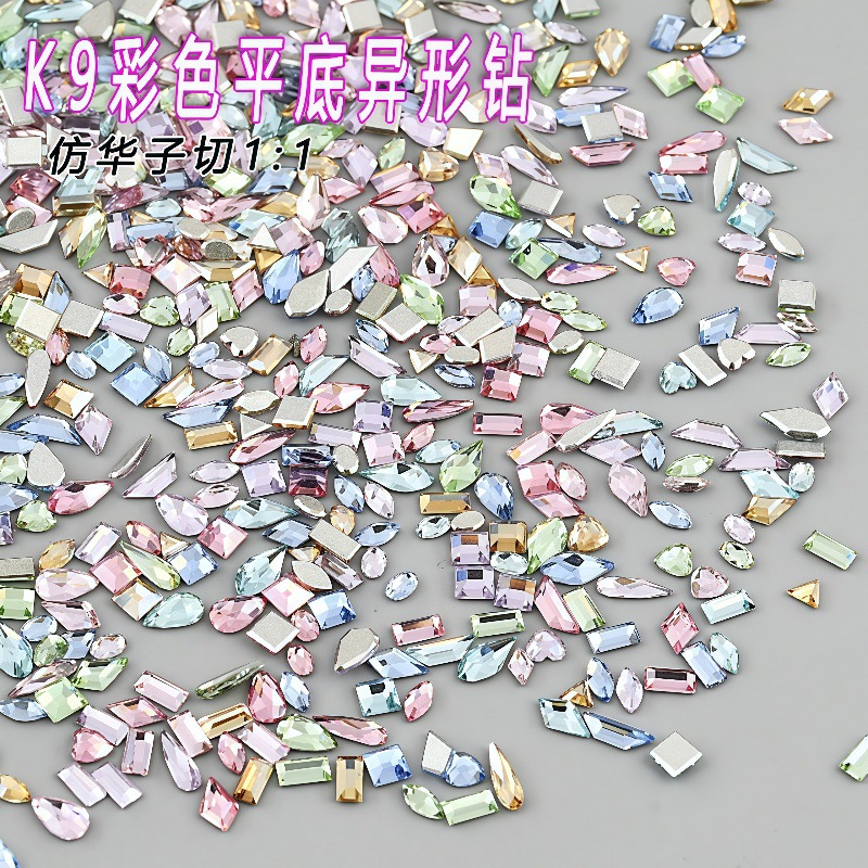 K9 Imitation Huazi 1:1 Mixed Color Flat-Back Rhinestones, Irregular Shaped, Mini Colorful Long Teardrop Mixed Style Super Shiny DIY Nail Art Rhinestones