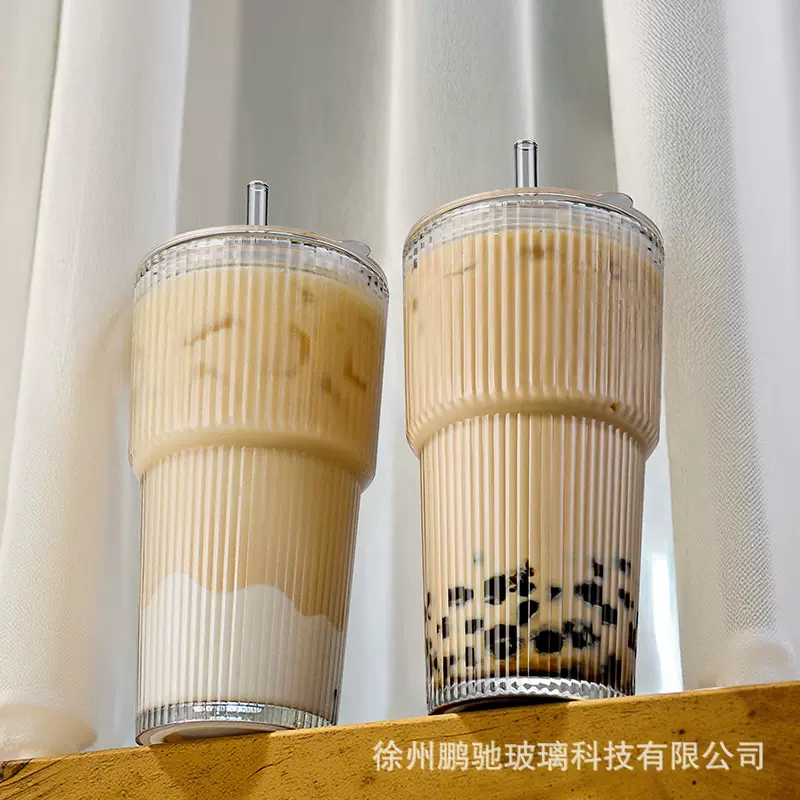 【厂家直供】耐高温条纹玻璃杯咖啡杯加厚防爆食品级水杯代发批发