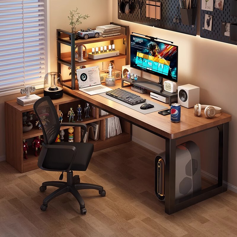 Computer Desk Desktop Home E-sports Desk Office Desk Corner Workbench L-shaped Corner Desk Bookshelf Integrated Table