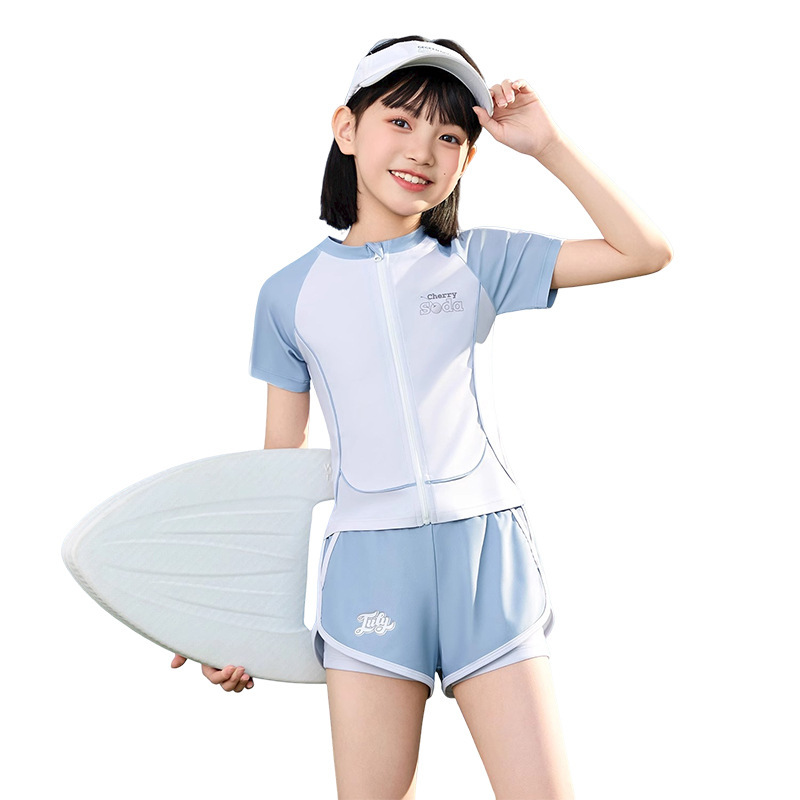 子供水着 女の子 2025年新作 スプリット日焼け止め 2点セット 中学生以上 速乾水着用品|undefined