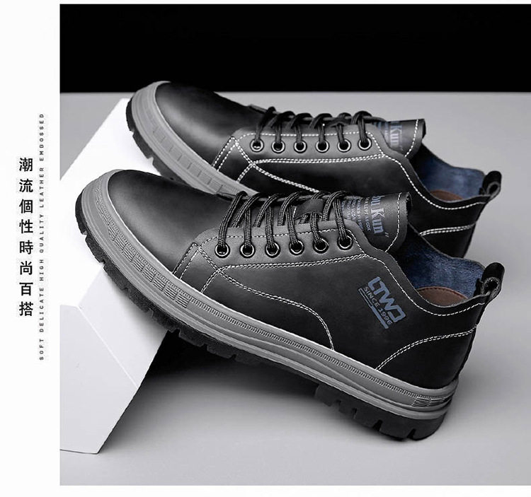 Bốt Martin nam cổ trung mỏng nhẹ phong cách Anh Quốc, đế cao su gót thấp 1-3 cm — Màu kaki, màu đen chi tiết 17