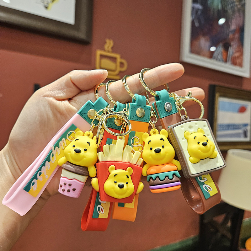 Cartoon Pooh bear keychain pendant couple bag ornaments bear doll car key chain small gift wholesale