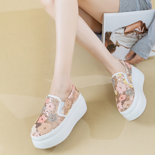 Thick-soled single-layer shoes women's spring/summer 2024 new breathable loafers niche low-top casual shoes floral sequins tide