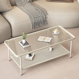 Modern Changhong Tempered Glass Coffee Table Small Apartment Light Luxury Living Room Home Rectangular Double-Layer Storage Coffee Table
