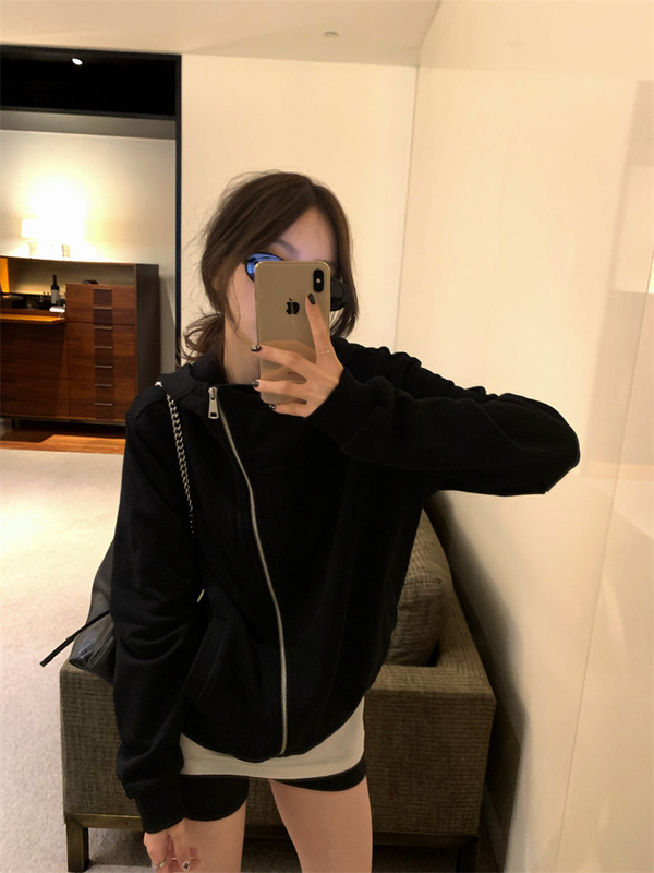 实拍 韩版简约百搭长袖连帽卫衣女初秋外套+纯色圆领短袖T恤套装|undefined