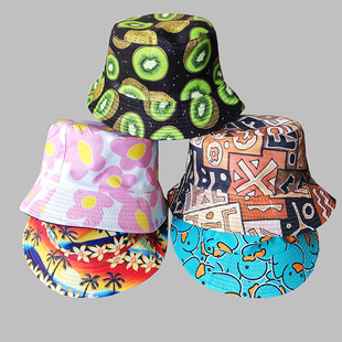 Creative Printed Double-Sided Fisherman's Hat Pure Cotton Men's and Women's Outdoor Casual Sun Protection Sun Hat Internet Popular All-Match Pot Hat