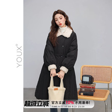 又巷【暖心小夜曲】90白鸭绒黑色羽绒服女2025冬季时尚中长款大衣