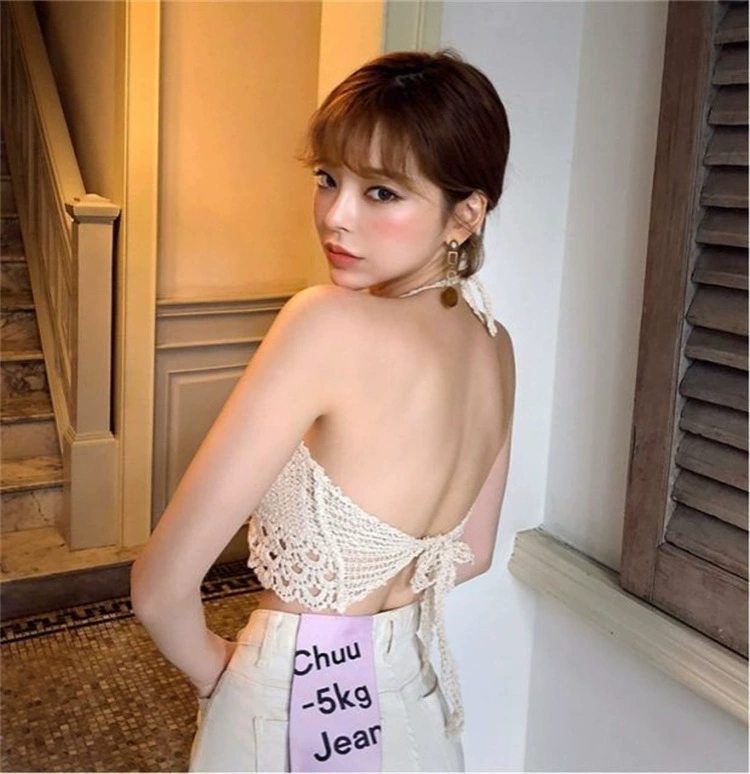 Sexy thin refreshing top with cups, boho style, backless, with embroidery