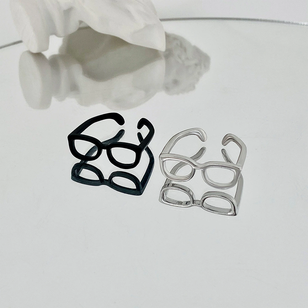Ring — Small Design 'Glasses' Adjustable Finger Ring, Japanese‑Korean Minimalist Style, Gold/White/Black