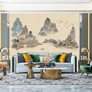 Unique Embroidery Seamless Wall Covering Landscape Mountains and Rivers Living Room Tv Sofa Background Wall Covering New Chinese Style Unique Embroidery
