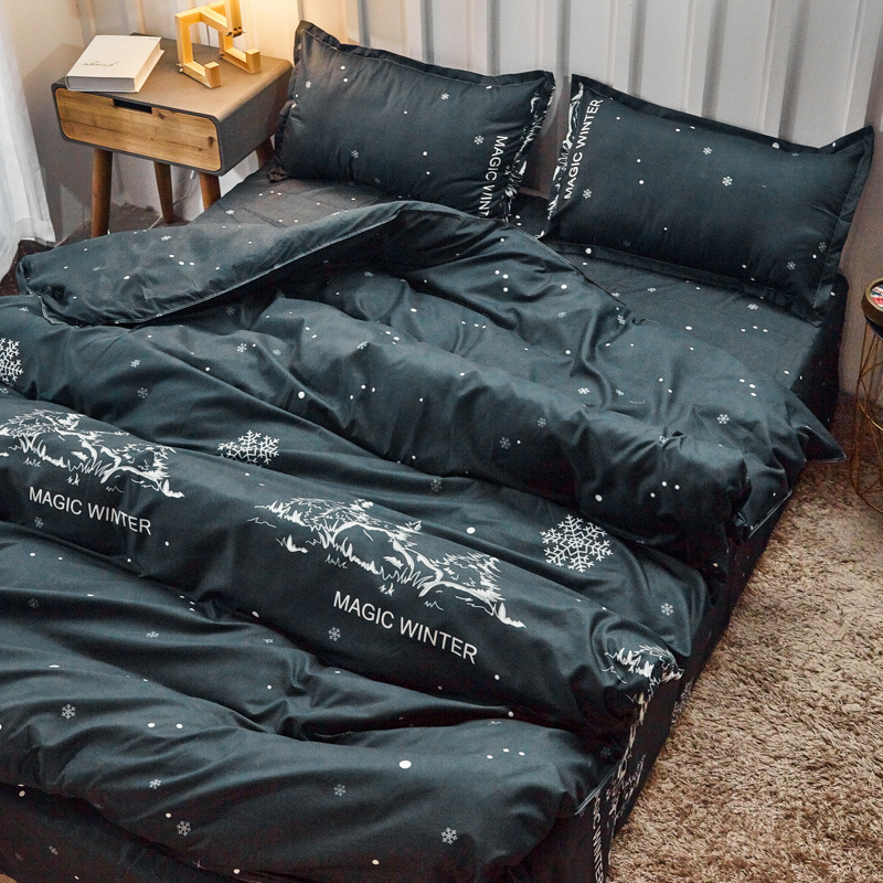 网红北欧风深灰藏蓝色床上四件套床单被套学生宿舍三件套男孩aω