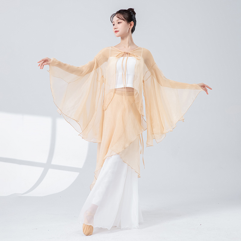 女性用クラシックダンスパンツ、古代風ワイドレッグパンツ、パフォーマンスステージ衣装、練習着、中国現代民族舞踊エレガントガーゼパンツ|undefined