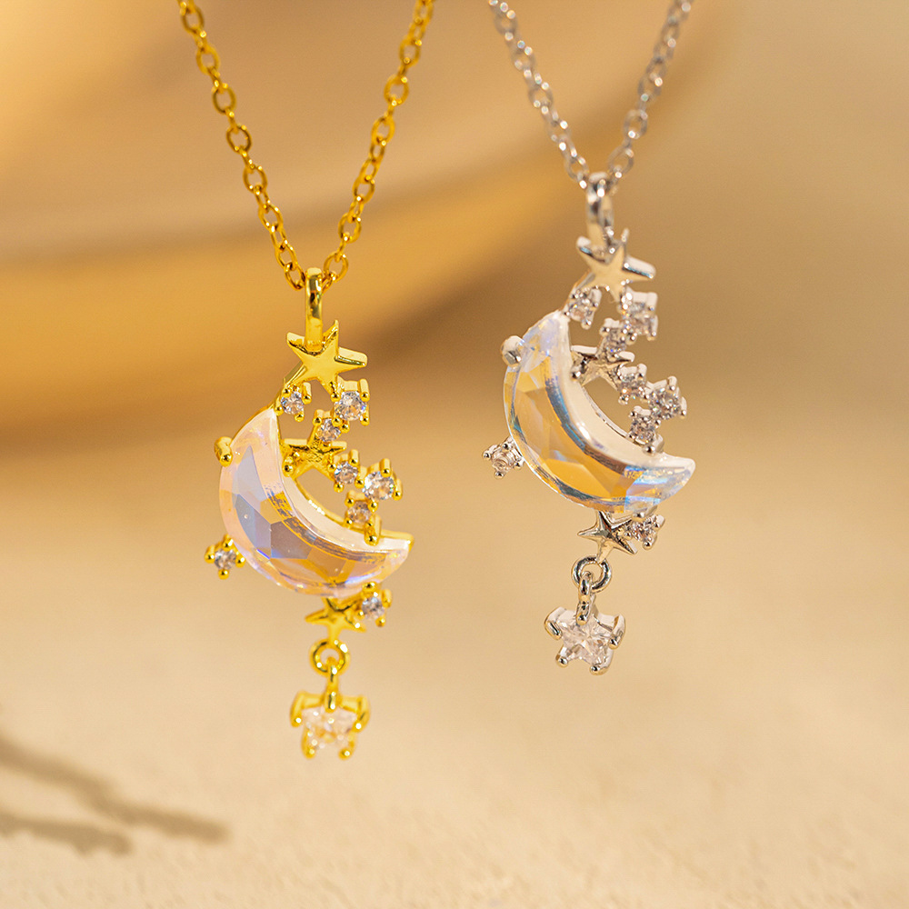 Collana con pendente a forma di luna e stelle per donna argento_voghion.com