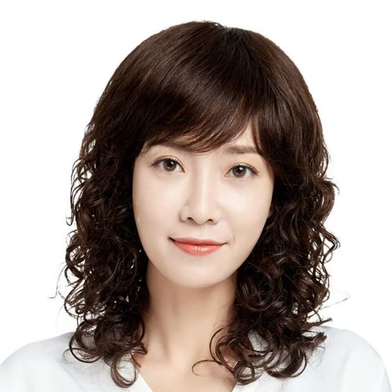 Middle-aged and elderly women's wig medium-length curly hair realistic fluffy long curly hair wool roll simulation human hair silk full head cover