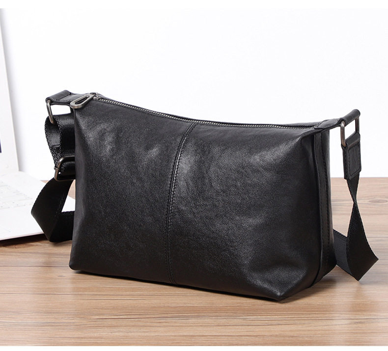 Túi đeo chéo nam da bò thật thuộc da thực vật, túi đeo vai nhẹ, túi du lịch mềm 29×11×17 cm — Màu đen chi tiết 3
