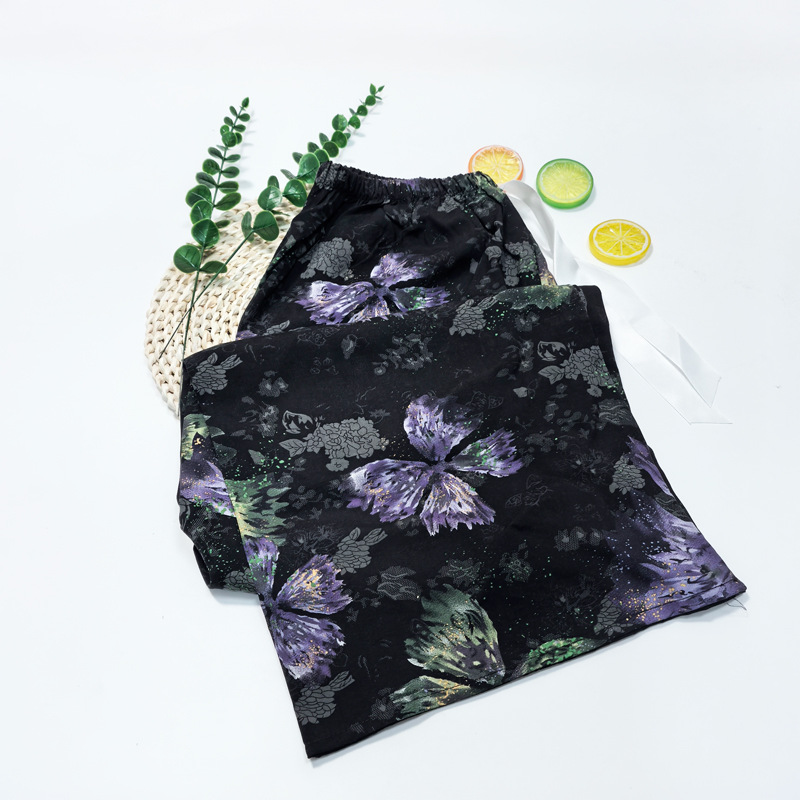 Pantalones de pijama de verano Source 45 de algodón y seda, pantalones anchos de nueve puntos para mujer, finos, talla grande, pantalones holgados para aire acondicionado, pantalones de playa