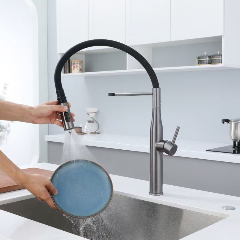 Foreign Trade Magnetic Kitchen Faucet Kitchen Sink Three-Stop Water Pull-Down 304 Stainless Steel Hot and Cold Faucet