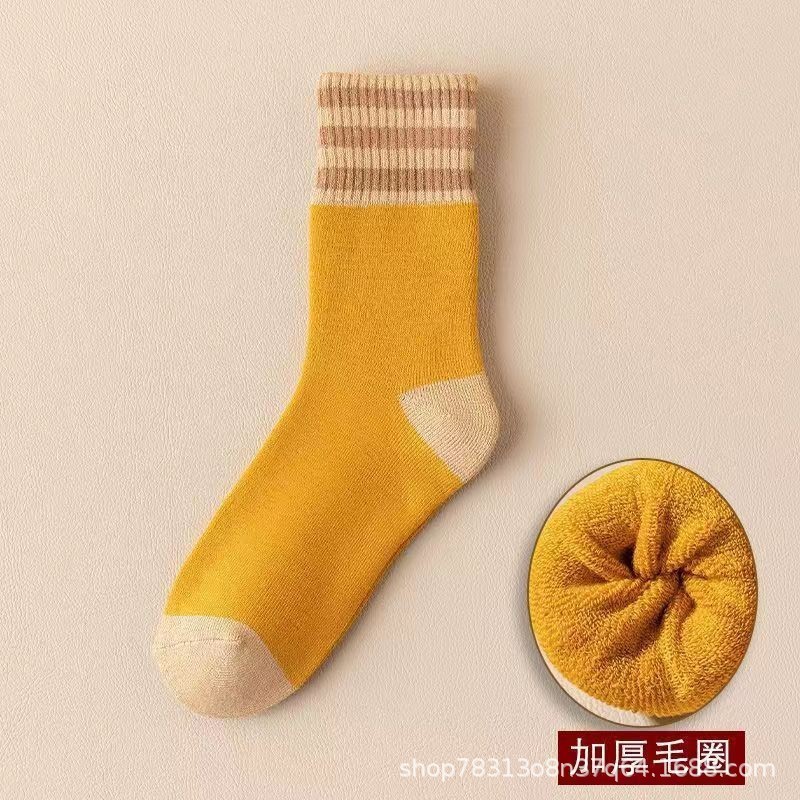 袜子冬季毛圈中筒袜加绒保暖休闲条纹运动防臭秋冬毛巾长筒女袜|undefined