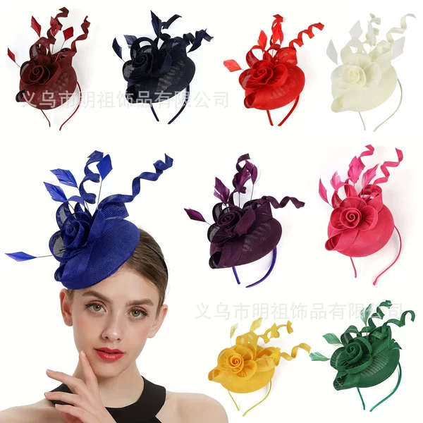 Artificial linen exaggerated hair accessories polo hat party wedding dress bridal hair accessories European and American fashion hemp hat
