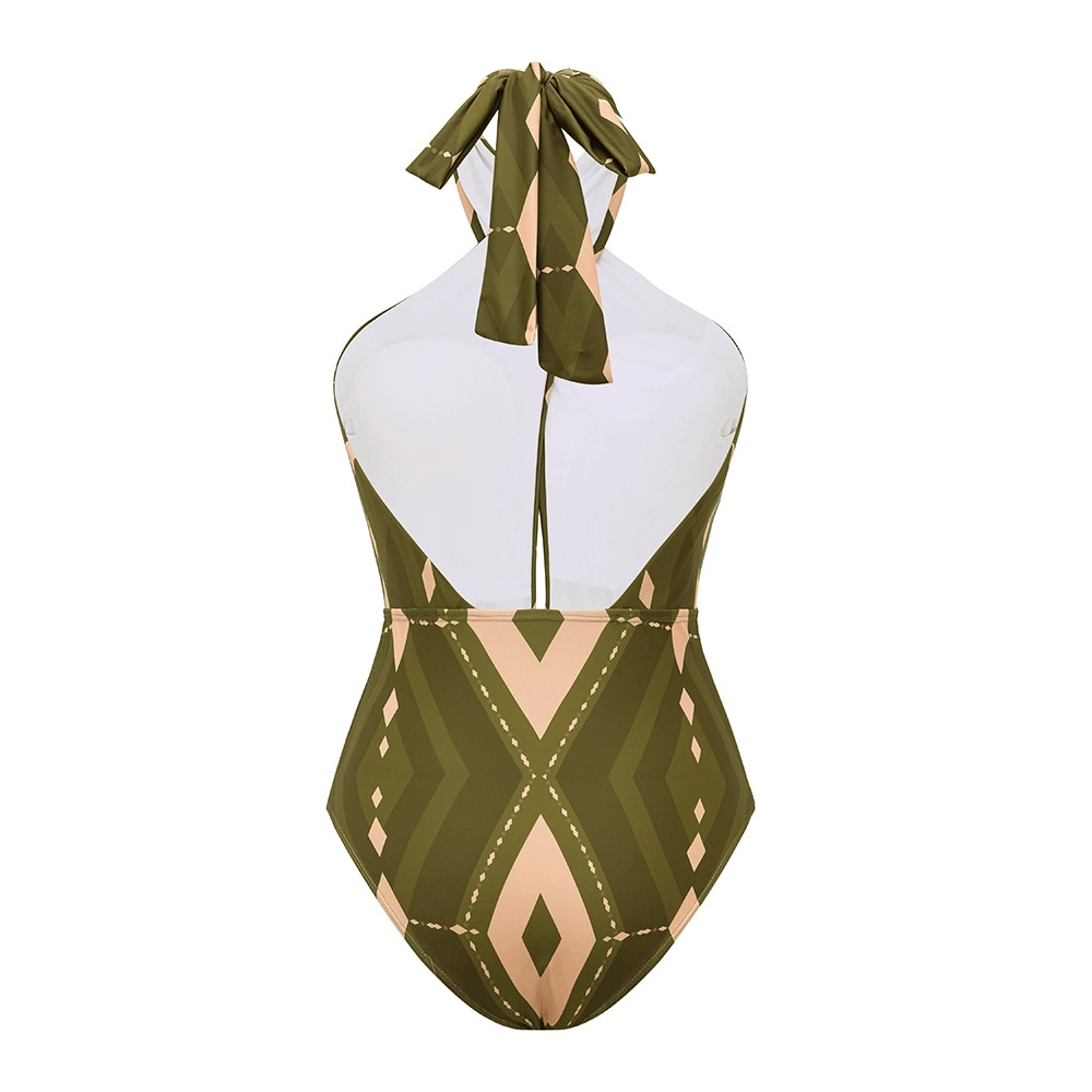 Women's One Piece Swimsuit Halter Neck Backless Printed Beachwear_voghion.com