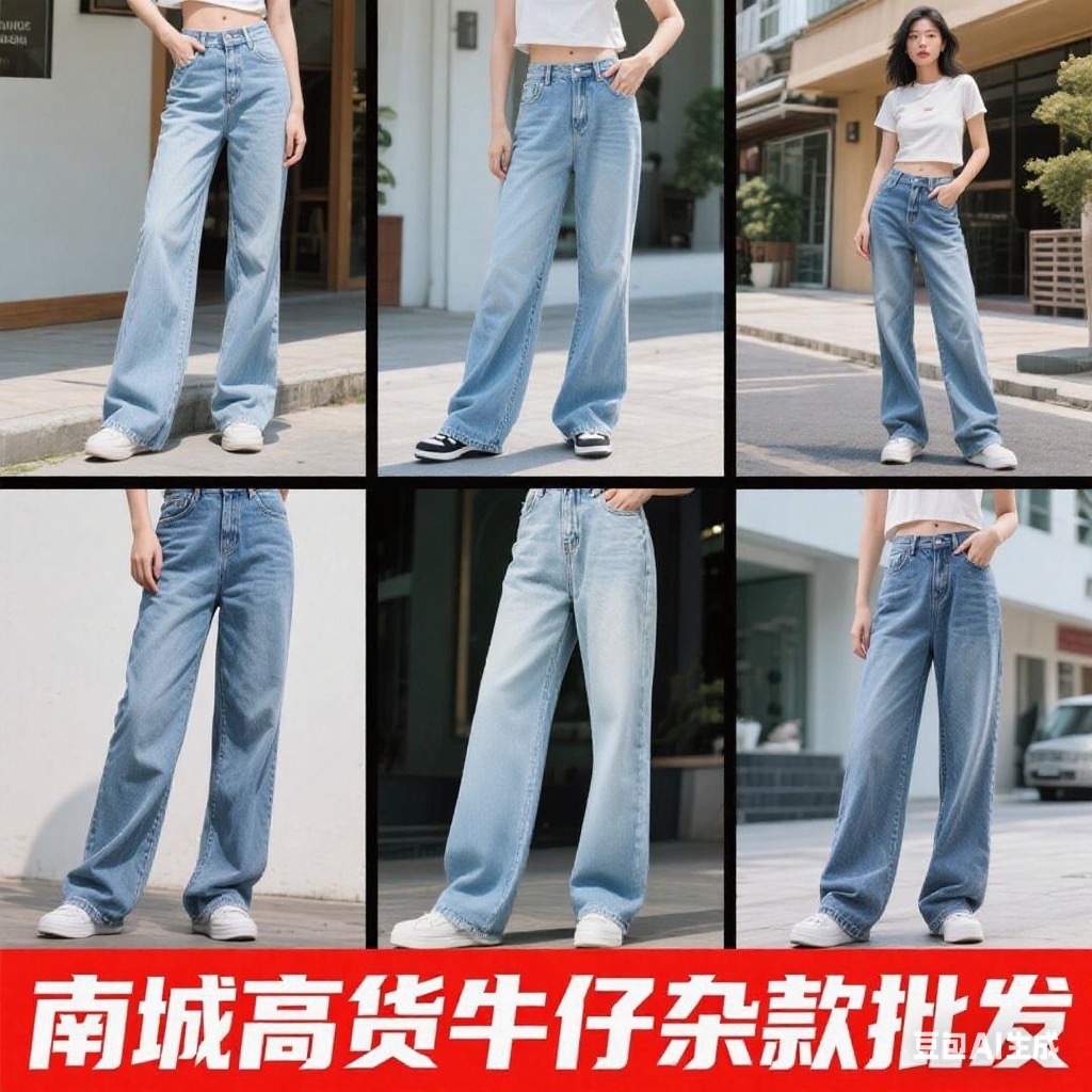 女装牛仔裤休闲显瘦高腰小个子摆地摊长裤新塘拖地阔腿牛仔批发