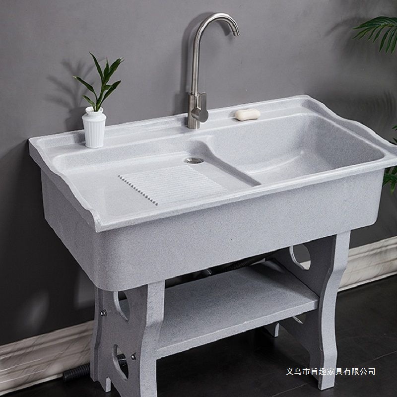 Quartz Stone Laundry Sink with Washboard Indoor and Outdoor Home Balcony Courtyard Marble Laundry Sink Integrated Sink Basin