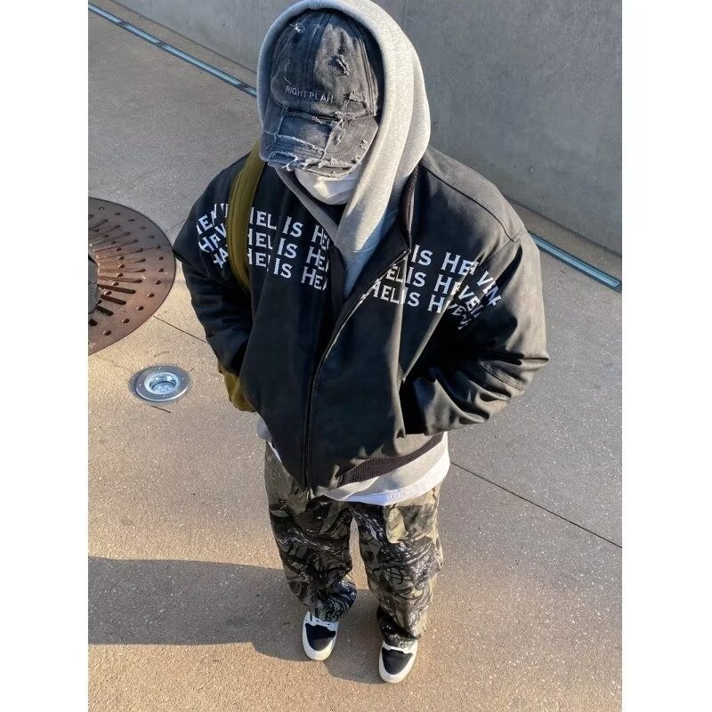 Calle alta de béisbol cuello teñido chaqueta de cuero PU chaqueta hombre hip-hop moda callejera chaqueta de cuero suelta alta sensación