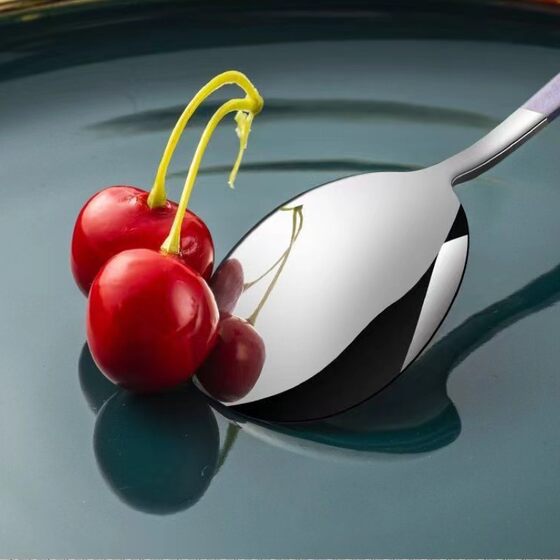 Stainless Steel Spoon Korean Style Long Handle Western Food Spoon Dessert Spoon Household Thickened Spoon Spoon Mixing Spoon Tableware Set