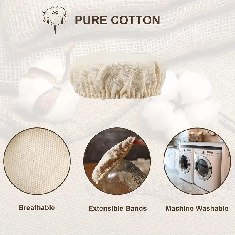 Cotton Fabric Bowl Cover Elastic Dustproof Breathable Bowl Cloth Lid for Bread Fermentation Reusable