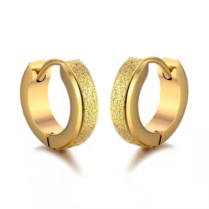 Boucles d'oreilles unisexes en acier titane, à clip, finition sablée, style manchettes et clous d'oreilles._voghion.com