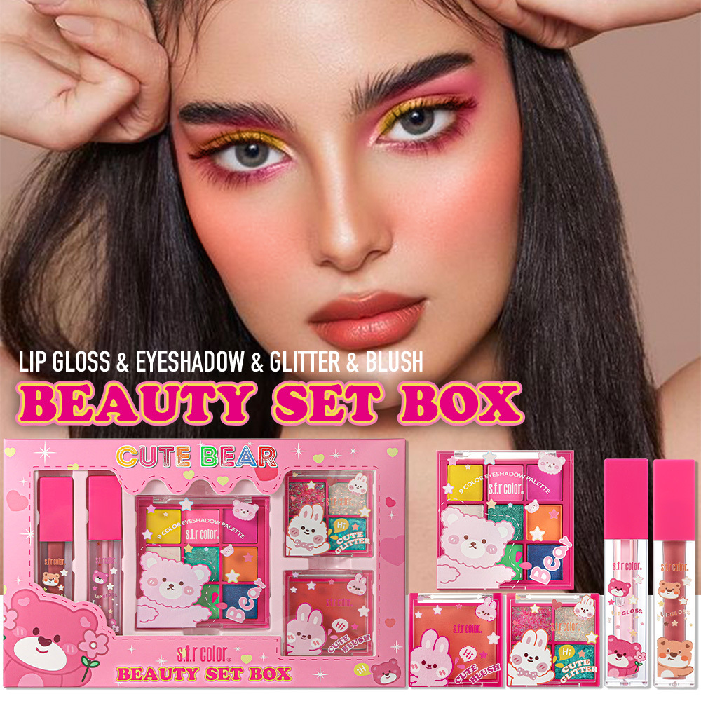 s.f.r color transfronterizo solo para la fábrica mayorista principiante adolescente maquillaje desnudo adorable oso caja de regalo set de maquillaje