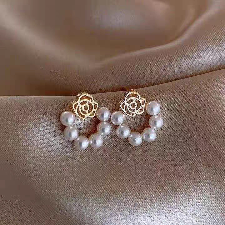 36 # Flower pearl circle stud earrings