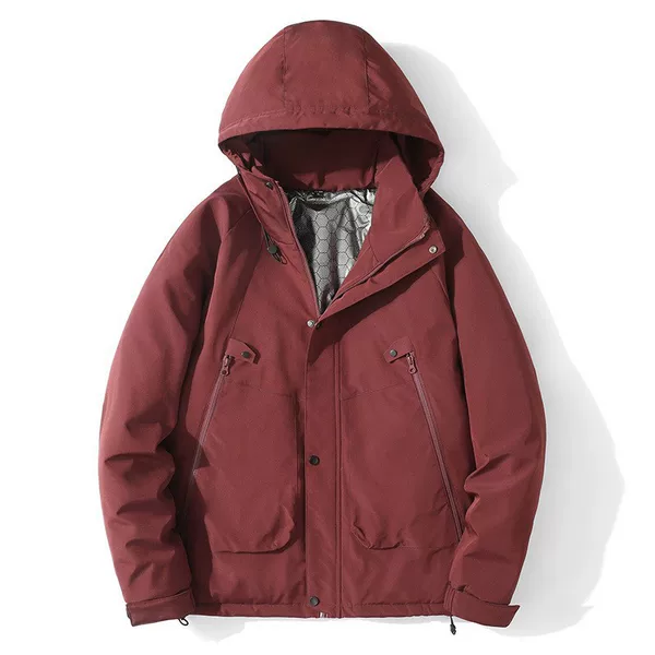 Men's Winter Outdoor Windproof Warm Versatile Loose Cotton Jacket with Detachable Hood, Trendy Winter Coat