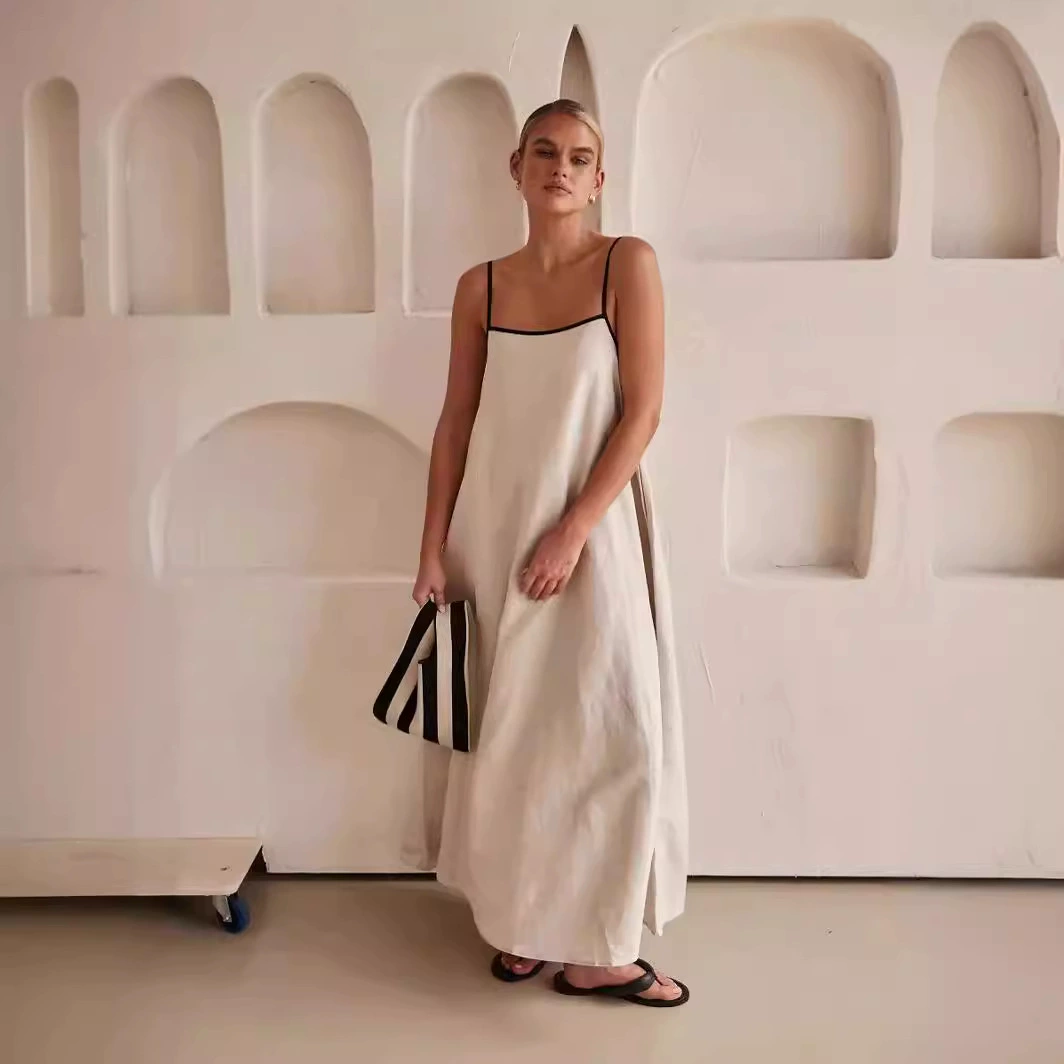 Модные контрастные хлопчатобумажные подвесные ремни с большим маятниковым платьем для весны и лета 2024