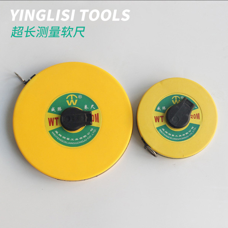 批发圆盘状便携式超长测量软尺 多规格长钢卷尺 纤维尺 圆盘尺