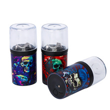 新款骷髅彩印塑料USB充电研磨器碎烟器44mm烟草电动磨烟器烟具
