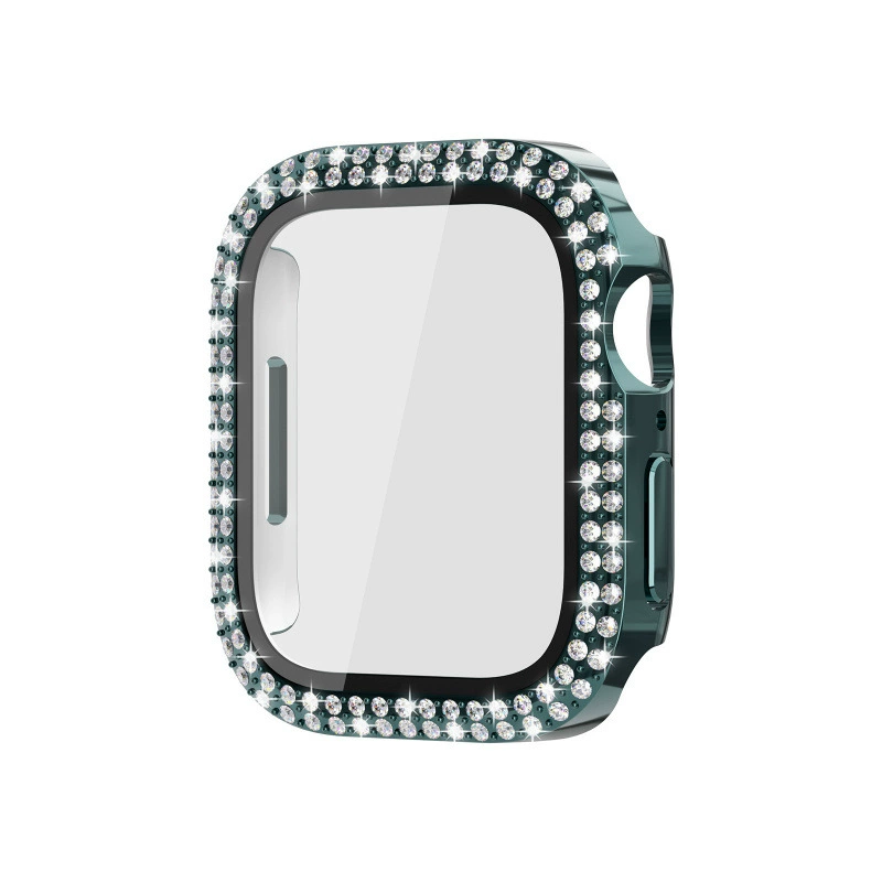 Защитный чехол для Apple Watch 10, совместимый, двойной ряд инкрустации кристаллами, ПК с закаленной пленкой, интегрированный корпус для часов