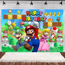 新款卡通玛丽马里奥主题生日派对装饰摄影背景布跨境专供影楼道具