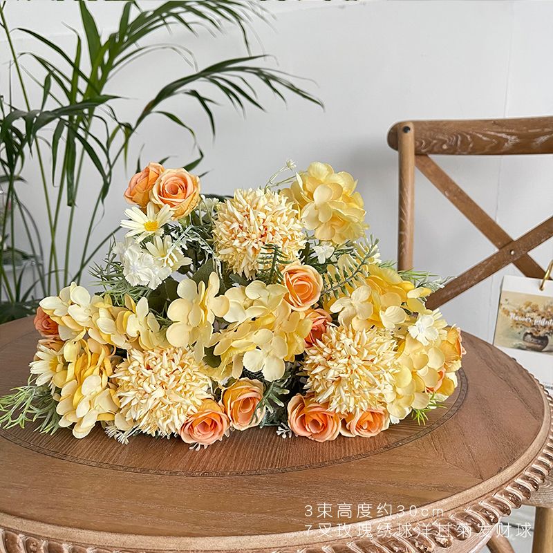 ！玫瑰绣球花花假花客厅餐桌装饰摆设塑料花拍照道具套装|undefined