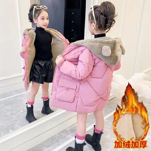 Girls winter coat hooded bear ears foreign style cotton-padded jacket girls long thick cotton-padded jacket foreign trade factory direct