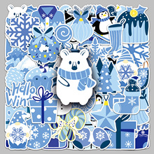 50张蓝色冬天贴纸小清新可爱卡通季节雪花防水装饰笔记本手机贴纸