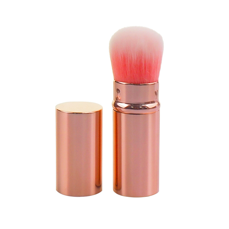 Fábrica al por mayor nuevo cepillo de maquillaje retráctil mini portátil tubo de aluminio suave pelo rubor cepillo pieza única cepillo suelto con tapa