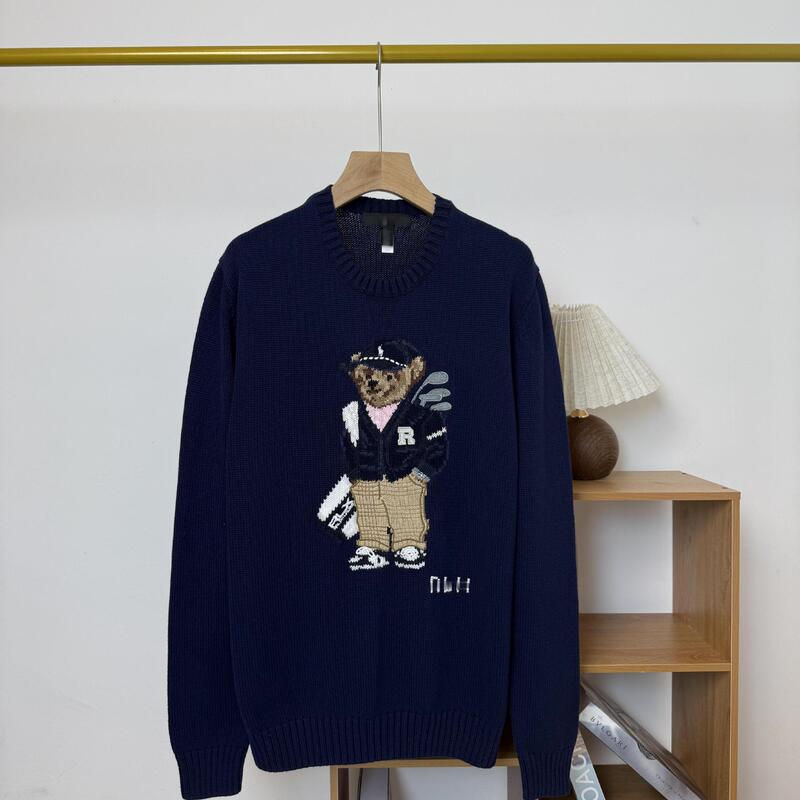 Rlx/Scanable Qr Code Little Bear 26 New Autumn and Winter Men's Pure Cotton Heavy Embroidery Crew Neck Sweater Casual Knitwear