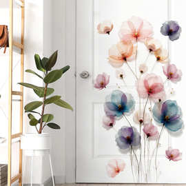 写意植物花卉房门装饰贴画客厅沙发背景墙花朵可移除自粘墙贴画
