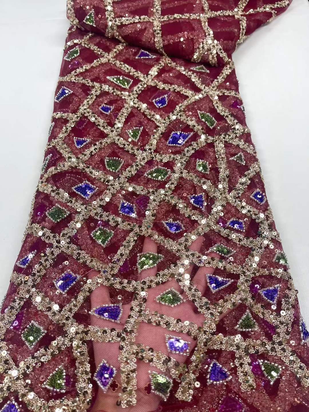 Tela de bordado de alta resistencia bordado lentejuelas cuentas hechas a mano malla bordado tela de alta gama vestido de novia tela JX2821 image 8