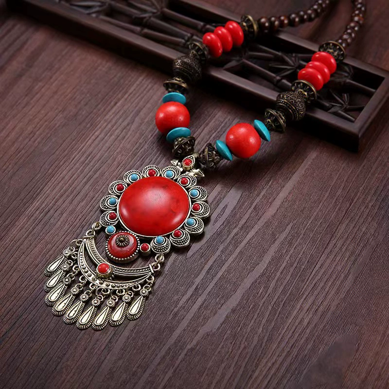 Богемный этнический стиль Ретро мода личности преувеличены Длинные и Короткие кисточки ожерелье женские европейские и американские производители Джокер