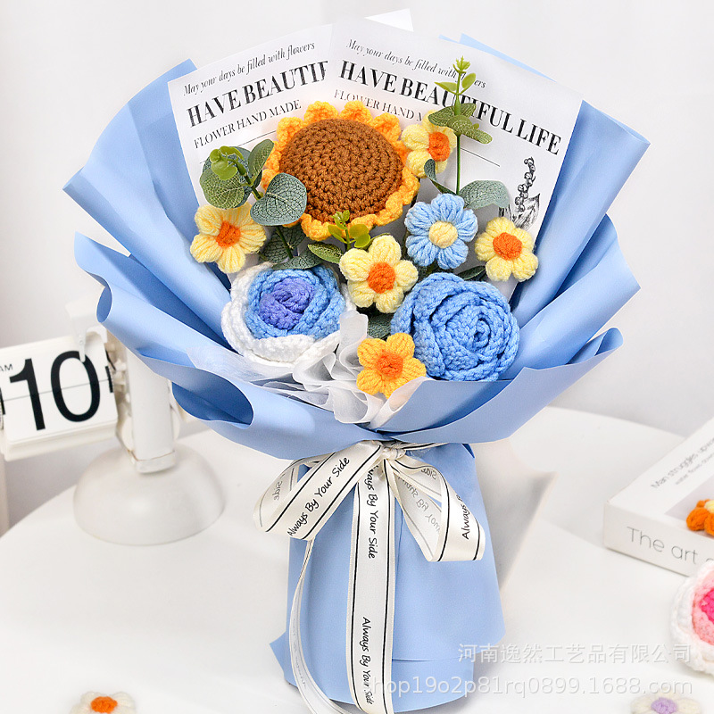 Flor de lana tejida a mano ramo de flores de girasoles flores de punto flor de simulación comercio exterior transfronterizo amazona