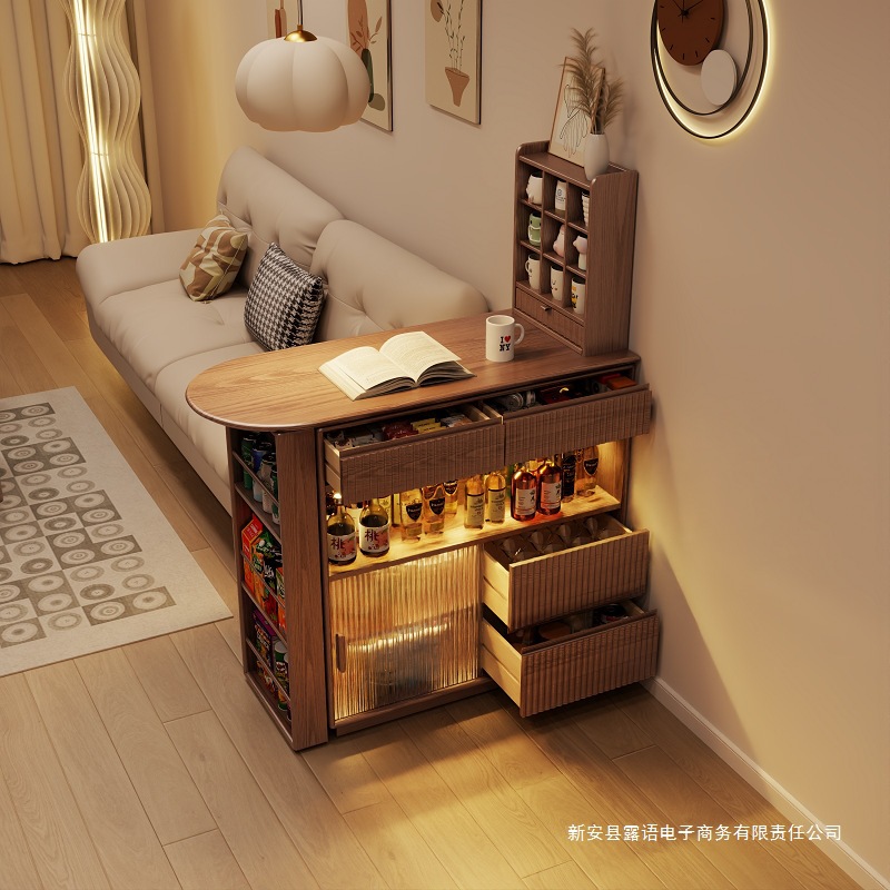 New Solid Wood Bar Table for Home Balcony Leisure Retractable Small Apartment Partition Narrow Island Sideboard Integrated