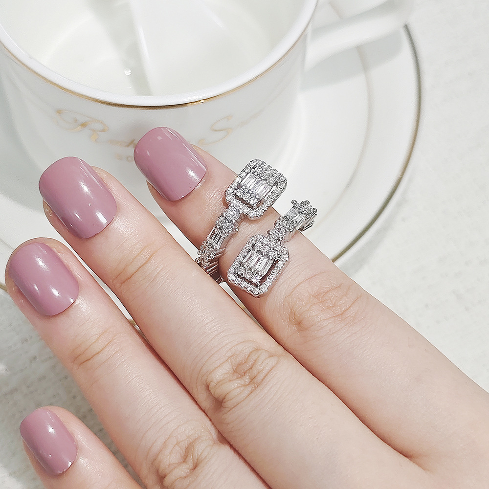 Inlay Design Wholesale Jewelry Shiny Geometric Copper Zircon Inlay Open Rings