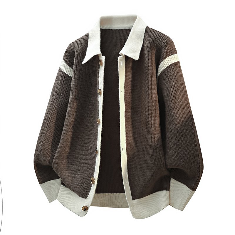 2026 New Cardigan Sweater Jacket for Men, Chanel-Style Fashion Lapel Button-Up Knitwear, High-End Cross-Border Sweater